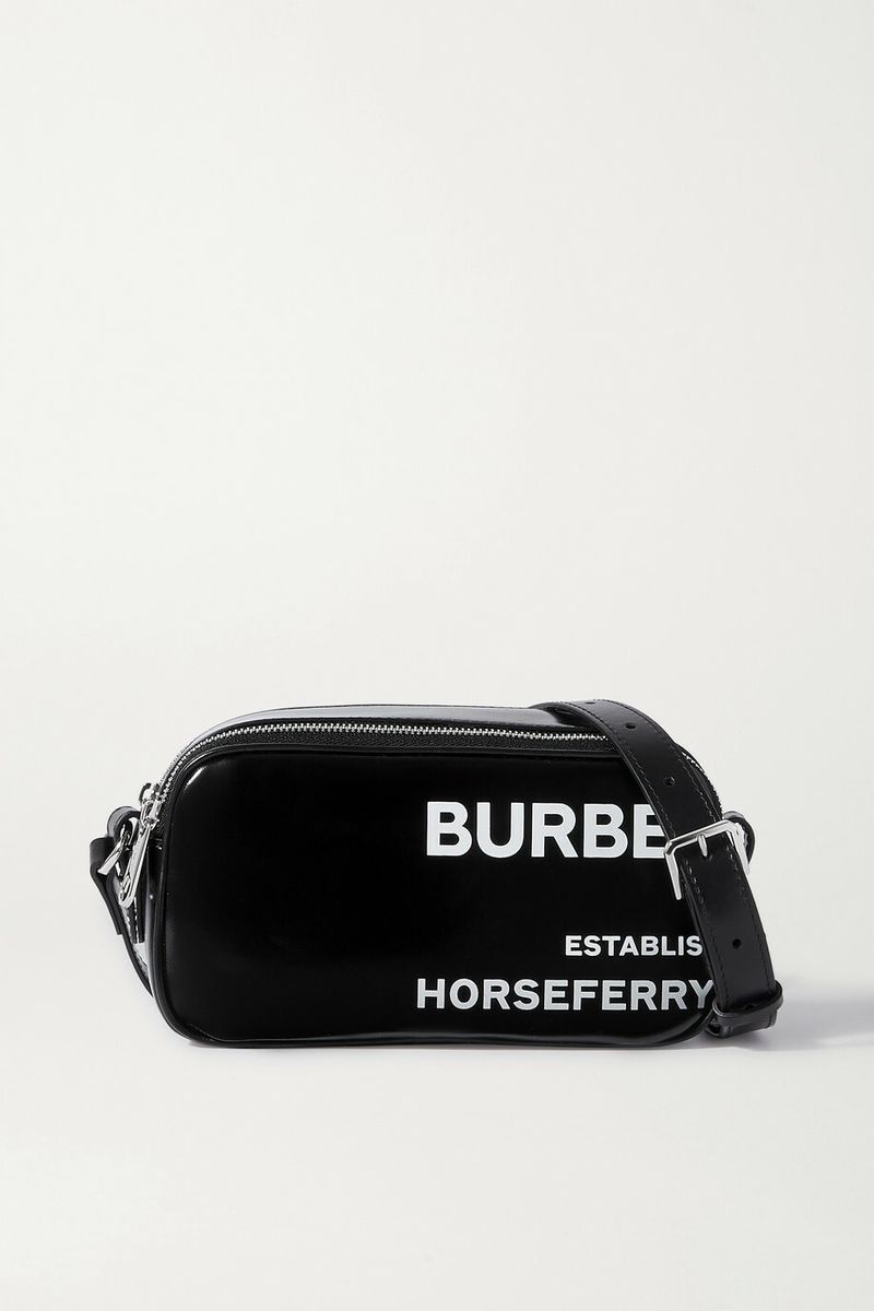 Burberry Leather-Trimmed Printed Coated-Canvas Shoulder Bag — view 1