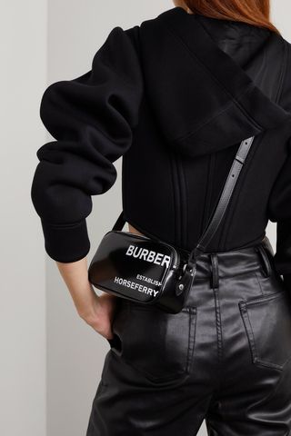 Burberry Leather-Trimmed Printed Coated-Canvas Shoulder Bag — view 2