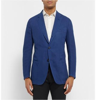 dunhill Navy Fitzrovia Cotton and Linen-Blend Twill Blazer — view 2