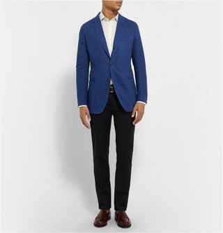 dunhill Navy Fitzrovia Cotton and Linen-Blend Twill Blazer — view 3