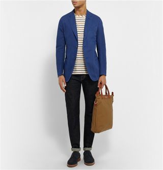 dunhill Navy Fitzrovia Cotton and Linen-Blend Twill Blazer — view 5
