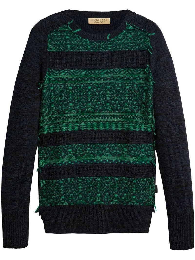 Burberry Fair Isle Crewneck Sweater — Blue and Navy — view 1