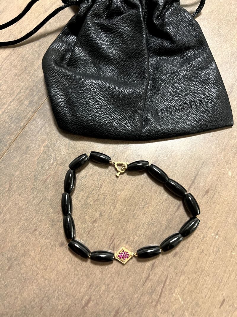 Luis Morais Gold, Ruby and Spinel Bead Clasp Bracelet Rare Black — view 1