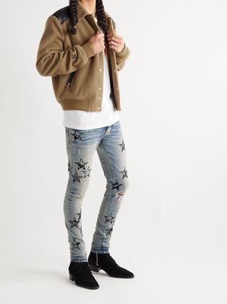 Flight Leather-Trimmed Logo-Embroidered Boiled Wool-Blend Bomber Jacket — view 2