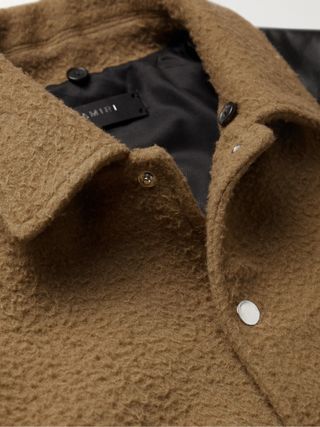 Flight Leather-Trimmed Logo-Embroidered Boiled Wool-Blend Bomber Jacket — view 5