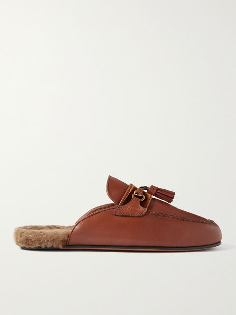 Tom Ford Stephan Shearling-Lined Leather Tasselled Backless Loafers