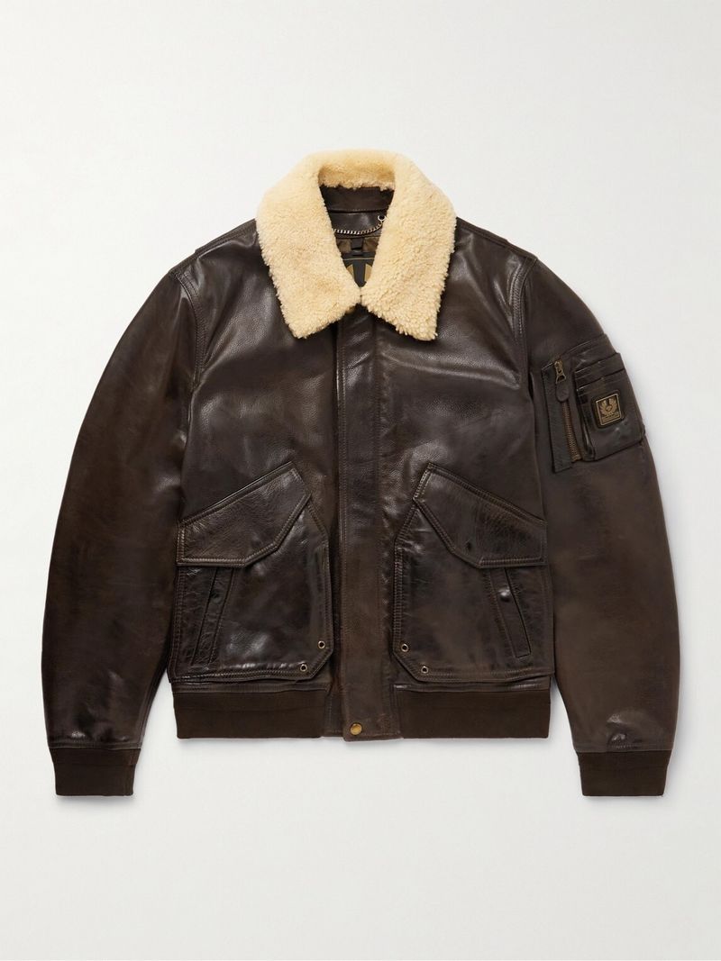 Belstaff Carrier Shearling-Trimmed Full-Grain Leather Bomber Jacket — view 1