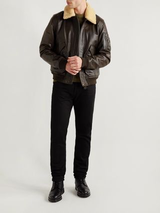 Belstaff Carrier Shearling-Trimmed Full-Grain Leather Bomber Jacket — view 2