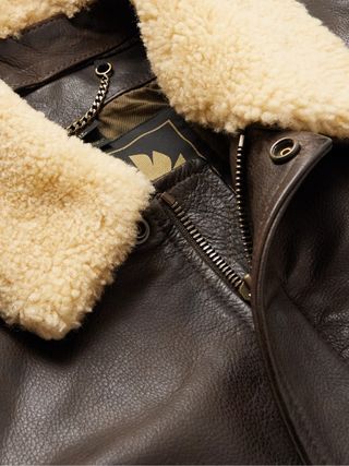 Belstaff Carrier Shearling-Trimmed Full-Grain Leather Bomber Jacket — view 5
