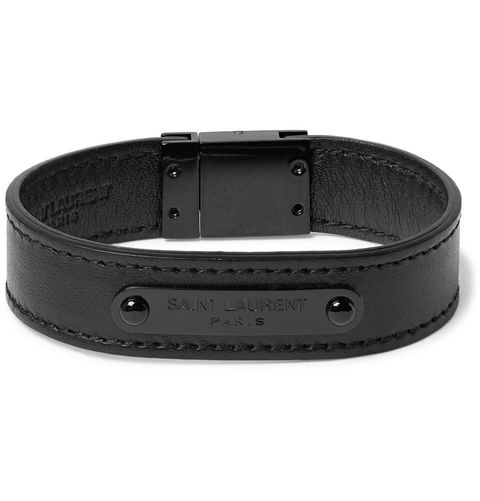Saint Laurent Black Metal Leather Bracelet