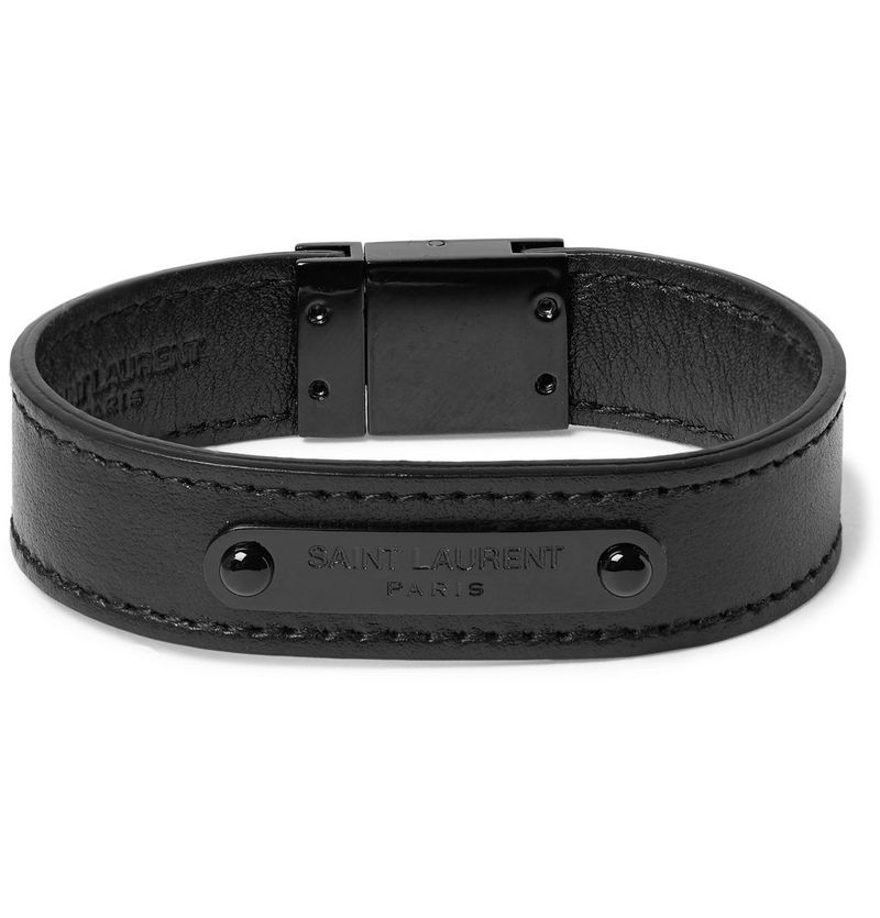 Yves Saint Laurent Black Metal Leather Bracelet — view 1