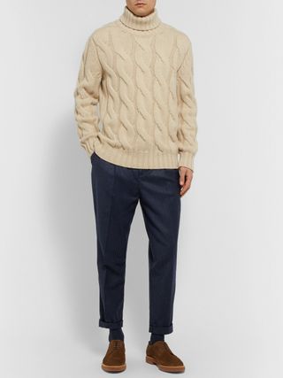 Brunello Cucinelli Cropped Tapered Pleated Pinstriped Wool Trousers — view 2