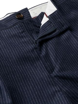 Brunello Cucinelli Cropped Tapered Pleated Pinstriped Wool Trousers — view 3