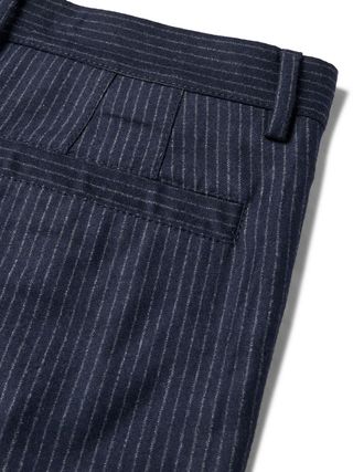 Brunello Cucinelli Cropped Tapered Pleated Pinstriped Wool Trousers — view 6