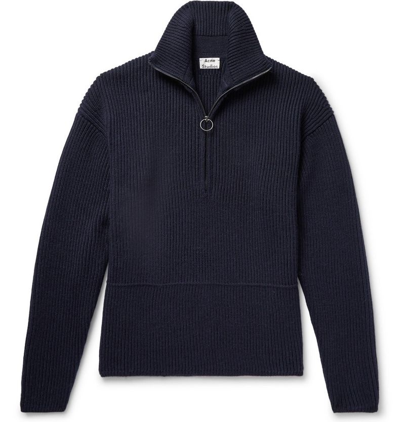 Acne Studios Neptune Ribbed Wool-Blend Half-Zip Sweater — view 1