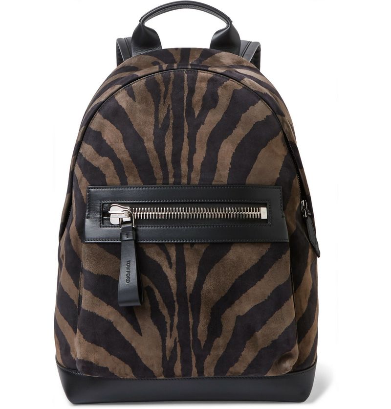 Tom Ford Buckley Leather-Trimmed Zebra-Print Suede Backpack — view 1