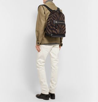 Tom Ford Buckley Leather-Trimmed Zebra-Print Suede Backpack — view 5