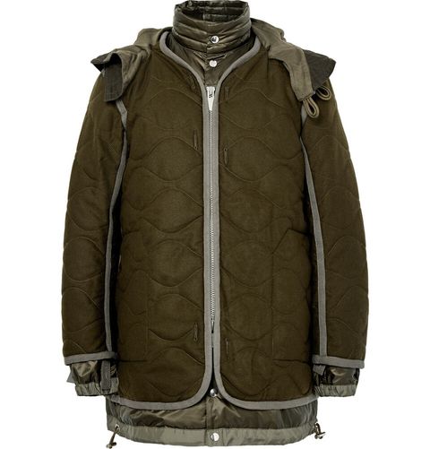Sacai Layered Quilted Wool and Shell Parka