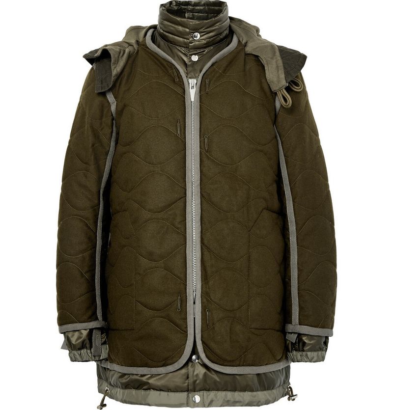 Sacai Layered Quilted Wool and Shell Parka — view 1
