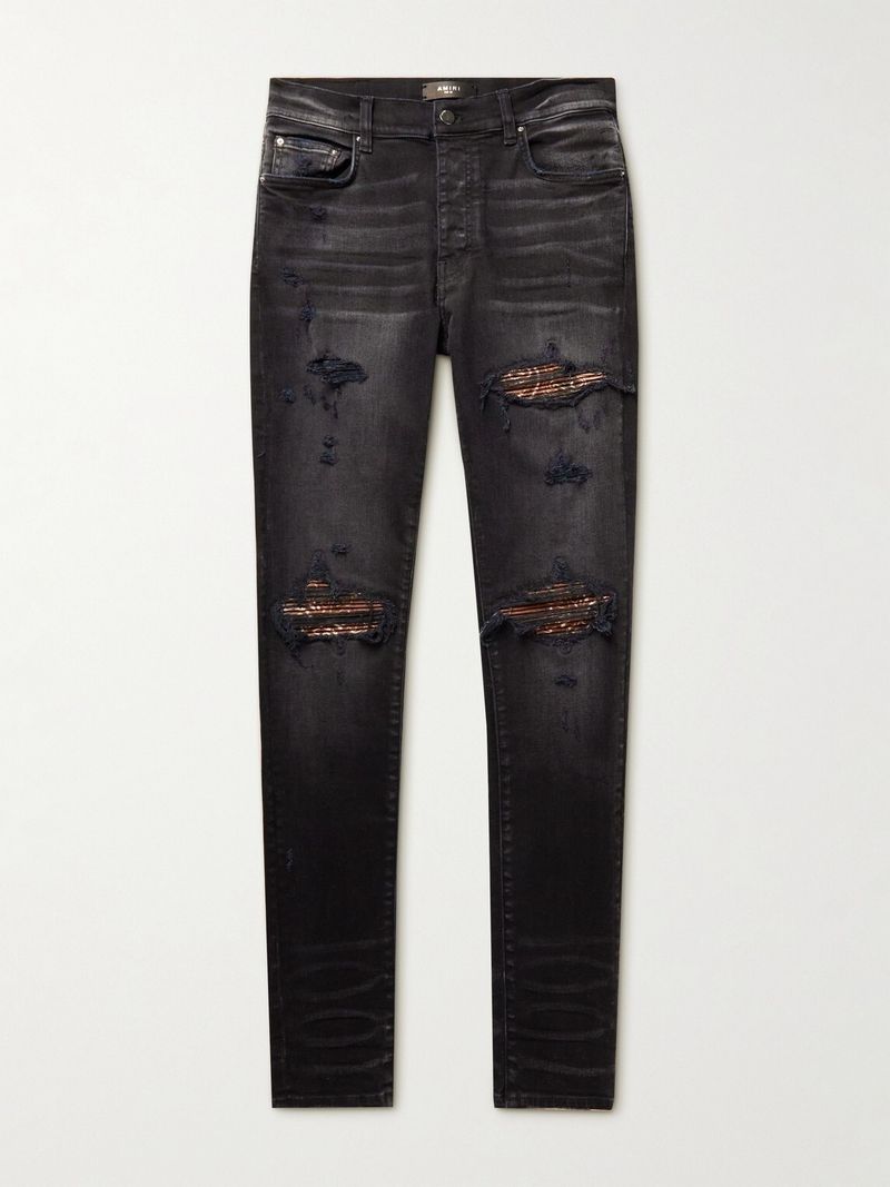 Amiri MX1 Skinny-Fit Panelled Distressed Jeans — view 1