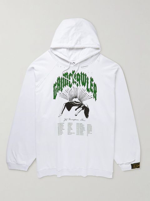 Raf Simons Oversized Distressed Printed Cotton-Jersey Hoodie