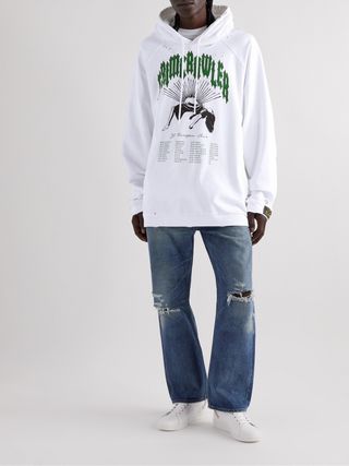Raf Simons Oversized Distressed Printed Cotton-Jersey Hoodie — view 2