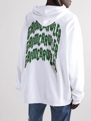 Raf Simons Oversized Distressed Printed Cotton-Jersey Hoodie — view 4