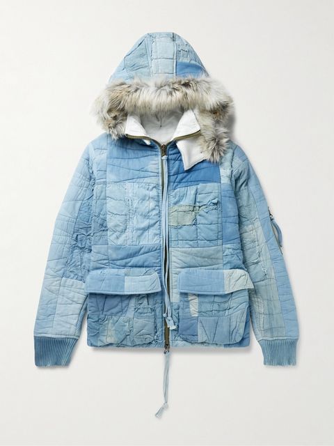 Greg Lauren Scrapwork Faux Fur-Trimmed Quilted Cotton Hooded Jacket