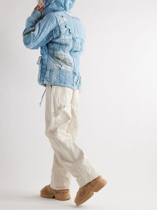 Greg Lauren Scrapwork Faux Fur-Trimmed Quilted Cotton Hooded Jacket — view 2