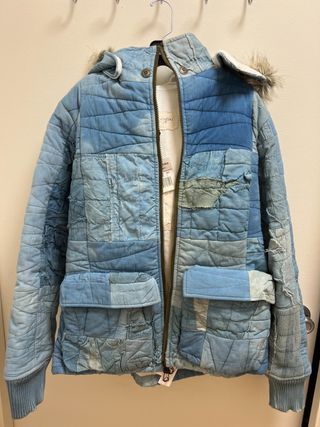 Greg Lauren Scrapwork Faux Fur-Trimmed Quilted Cotton Hooded Jacket — view 6