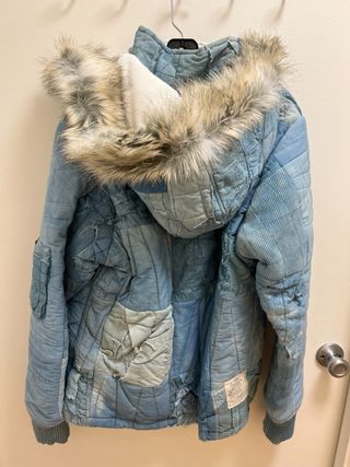 Greg Lauren Scrapwork Faux Fur-Trimmed Quilted Cotton Hooded Jacket — view 7