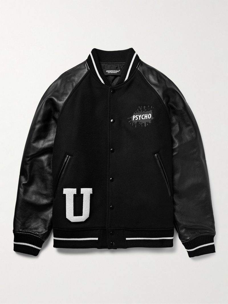 Undercover Appliquéd Wool-Blend Felt and Leather Varsity Jacket — view 1
