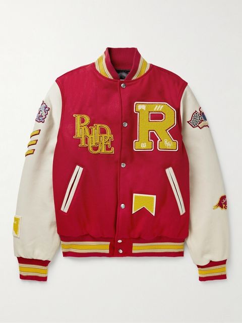 Rhude Embellished Leather-Trimmed Wool-Blend Felt Varsity Jacket