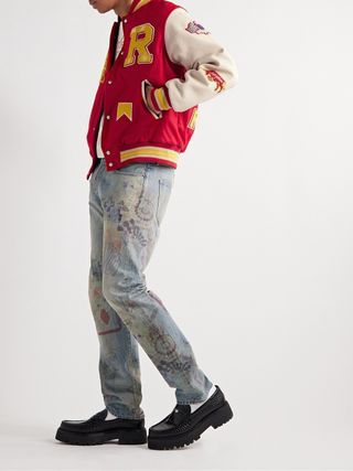 Rhude Embellished Leather-Trimmed Wool-Blend Felt Varsity Jacket — view 2