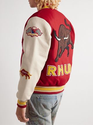 Rhude Embellished Leather-Trimmed Wool-Blend Felt Varsity Jacket — view 4