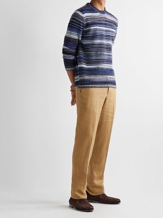 J.M. Weston Collapsible-Heel Leather-Trimmed Woven Suede Loafers — view 2