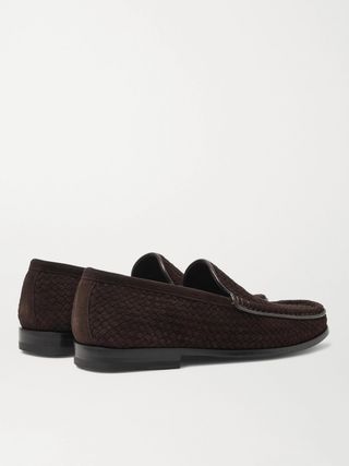 J.M. Weston Collapsible-Heel Leather-Trimmed Woven Suede Loafers — view 5