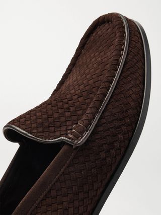 J.M. Weston Collapsible-Heel Leather-Trimmed Woven Suede Loafers — view 6