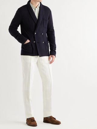 Ralph Lauren Purple Label Shawl-Collar Double-Breasted Cashmere Cardigan — view 2