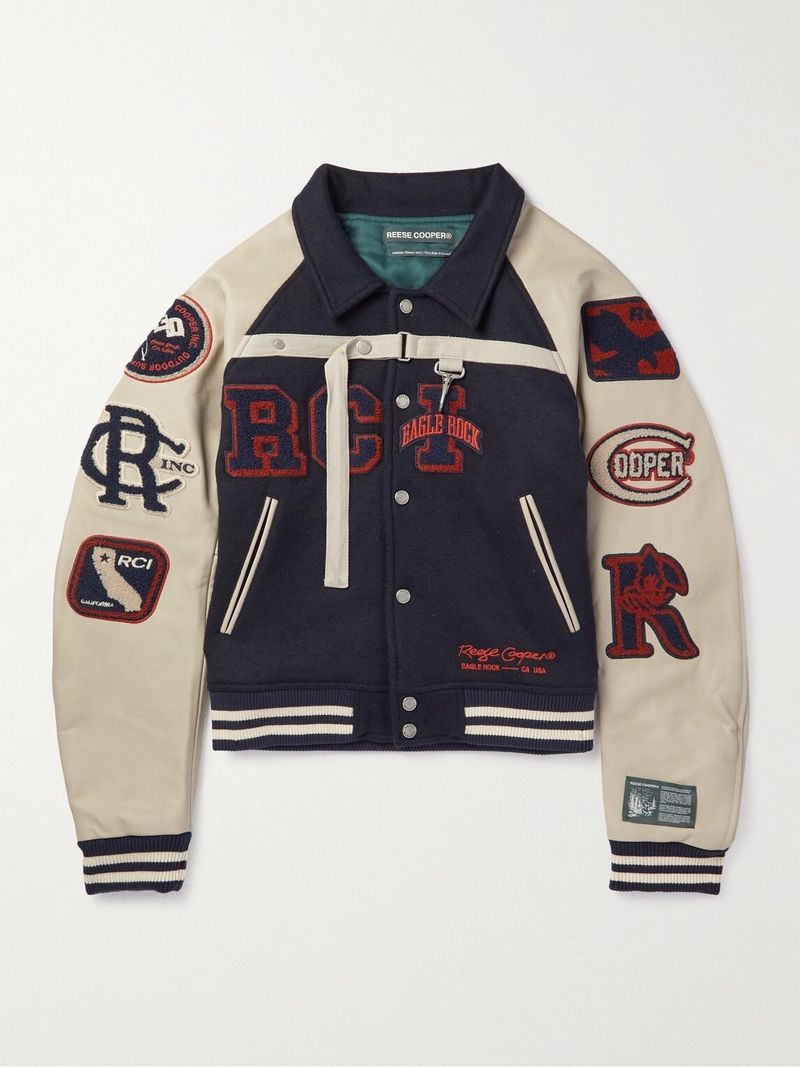 Reese Cooper Two Steps Forward Appliquéd Wool-Blend Felt and Leather Varsity Jacket — view 1
