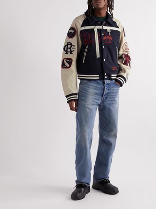 Reese Cooper Two Steps Forward Appliquéd Wool-Blend Felt and Leather Varsity Jacket — view 2