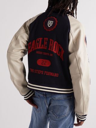 Reese Cooper Two Steps Forward Appliquéd Wool-Blend Felt and Leather Varsity Jacket — view 4