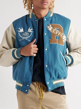 Rhude Embellished Leather-Trimmed Wool-Blend Felt Varsity Jacket — view 4