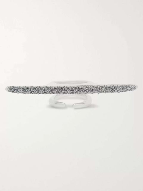 Ambush Liquid Metal Sterling Silver Swarovski Crystal Bar Multifinger Ring Japan