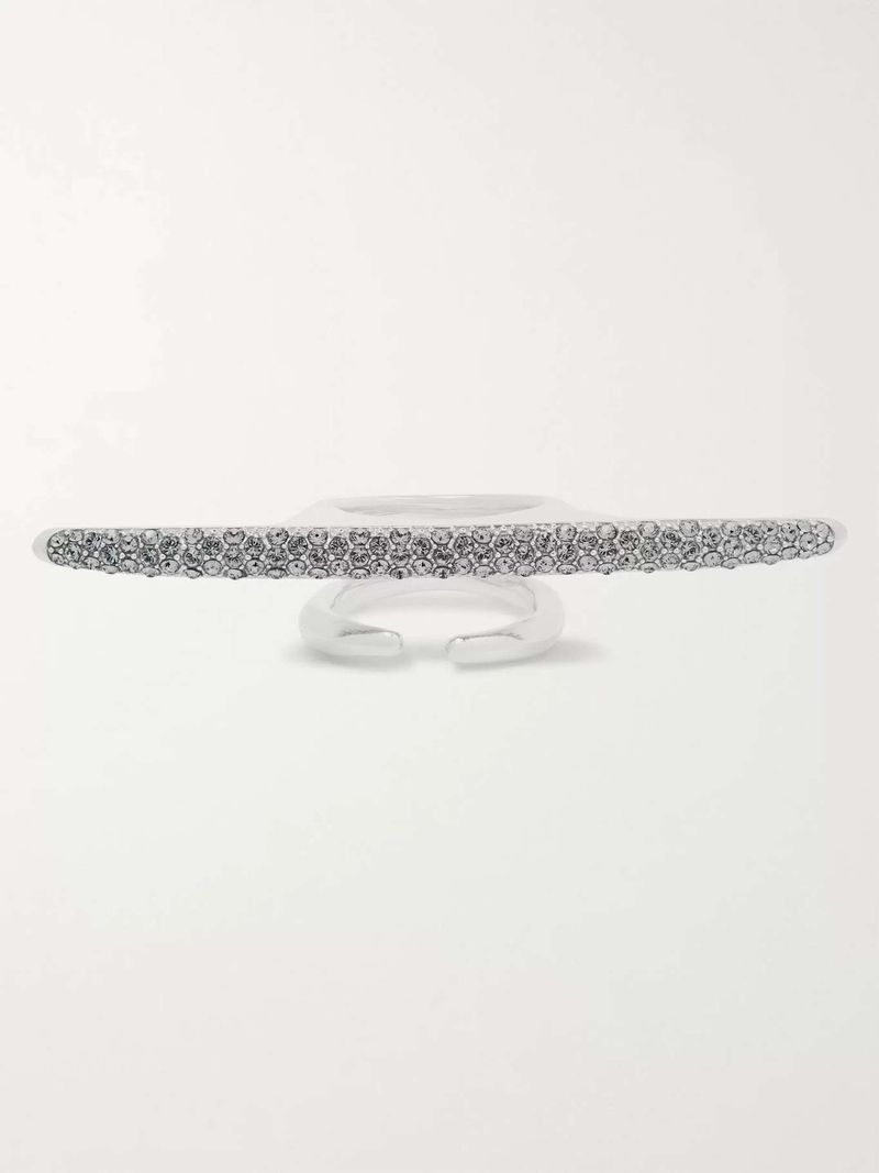 Ambush Liquid Metal Sterling Silver Swarovski Crystal Bar Multifinger Ring Japan — view 1
