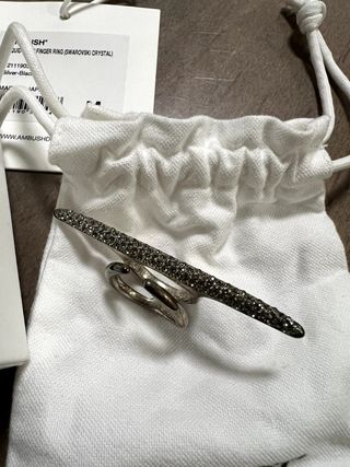 Ambush Liquid Metal Sterling Silver Swarovski Crystal Bar Multifinger Ring Japan — view 6