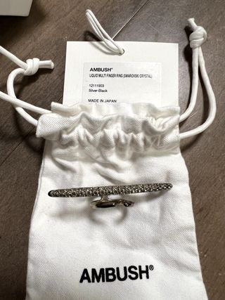 Ambush Liquid Metal Sterling Silver Swarovski Crystal Bar Multifinger Ring Japan — view 14