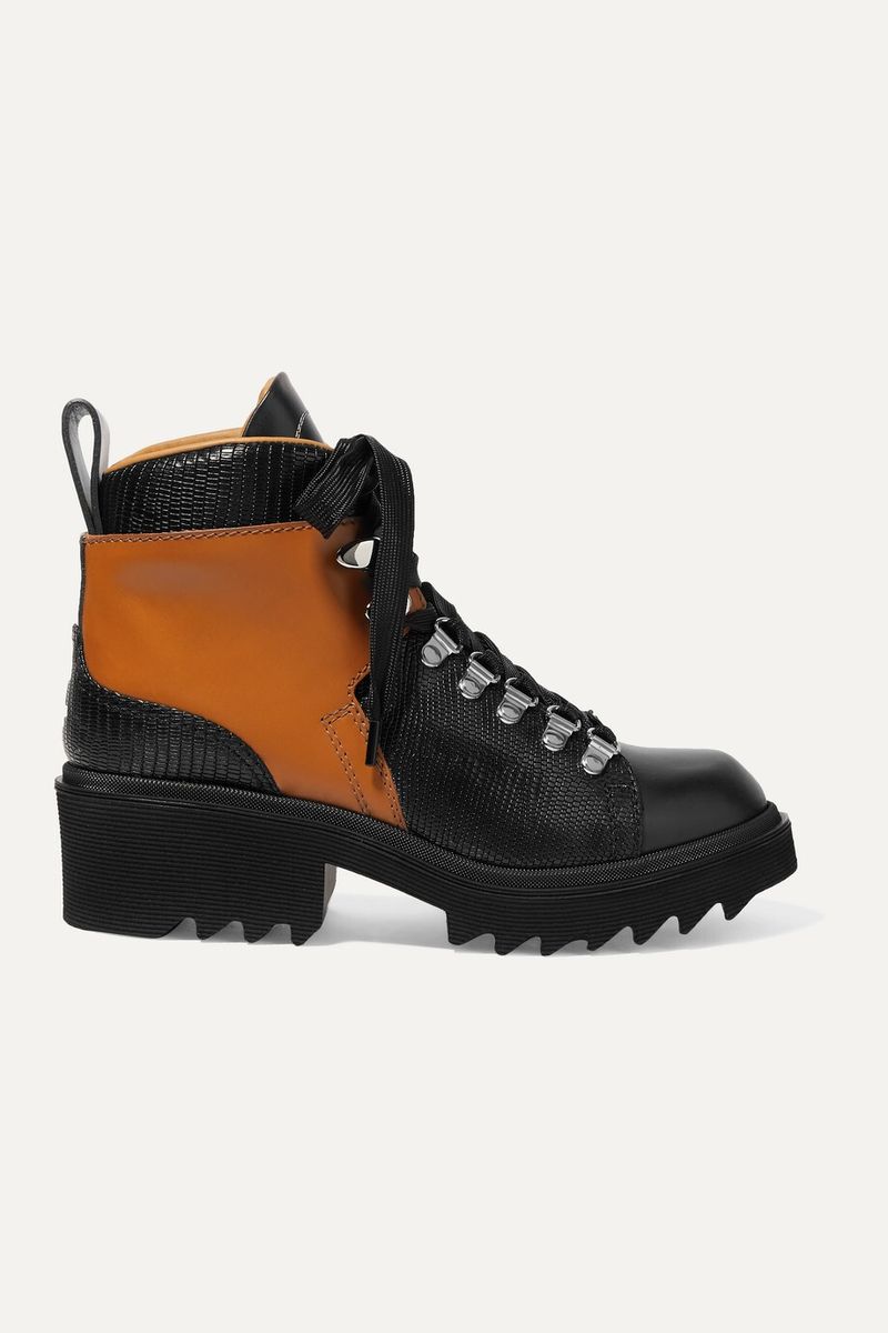 Chloé Bella Paneled Lizard-Effect Leather Ankle Boots — view 1