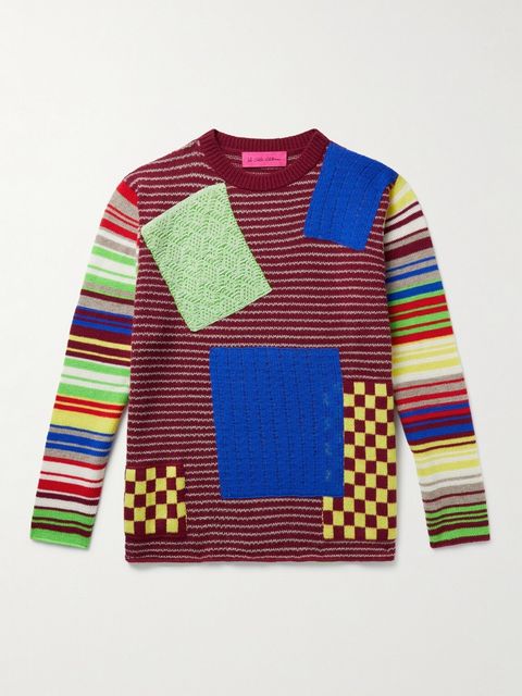 The Elder Statesman Moyen Patchwork Mercerised Wool and Cashmere-Blend Sweater