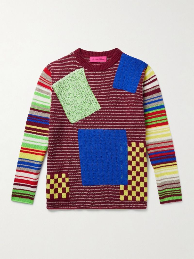 The Elder Statesman Moyen Patchwork Mercerised Wool and Cashmere-Blend Sweater — view 1